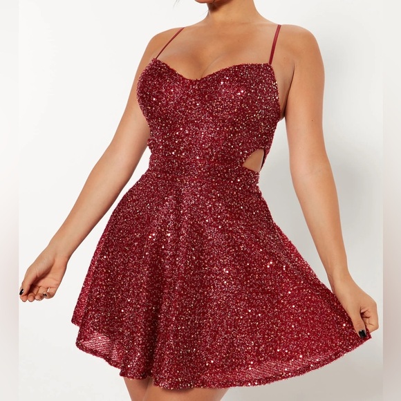 Privy Red Sequin Fit & Flare Dress - Picture 7 of 7